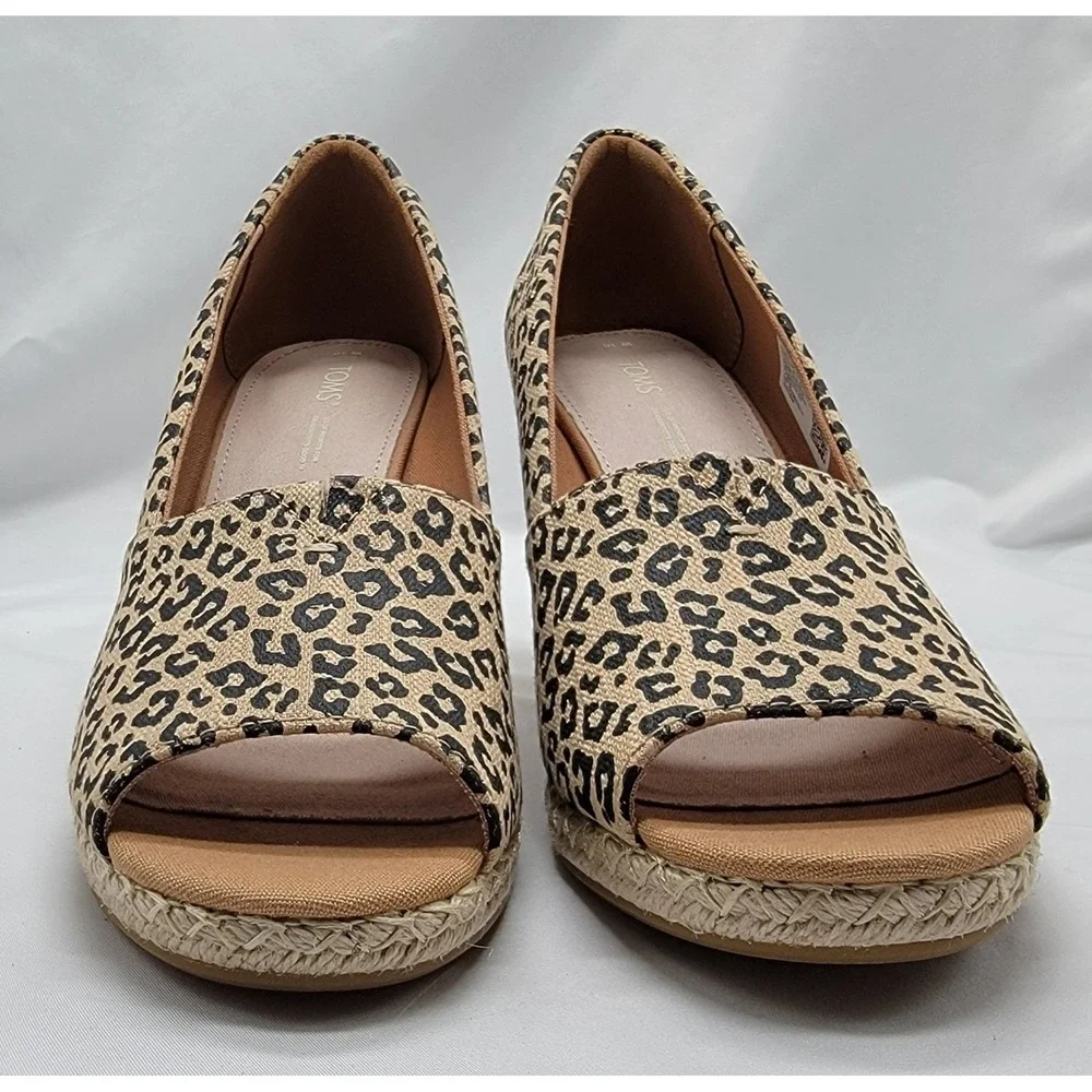 TOMS Michelle Espadrille Wedge Sandals Cheetah Print Women's Peep Toe Slip-On
